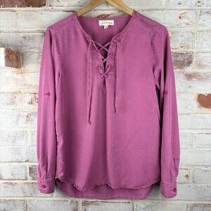 Cloth & Stone Tencel Lyocell Lace Up Blouse Pink Boho Anthropologie